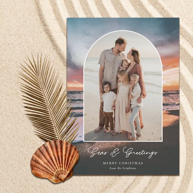 Beach Sunset Painting Seas and Greetings Photo  Holiday Card (Creator Uploaded)