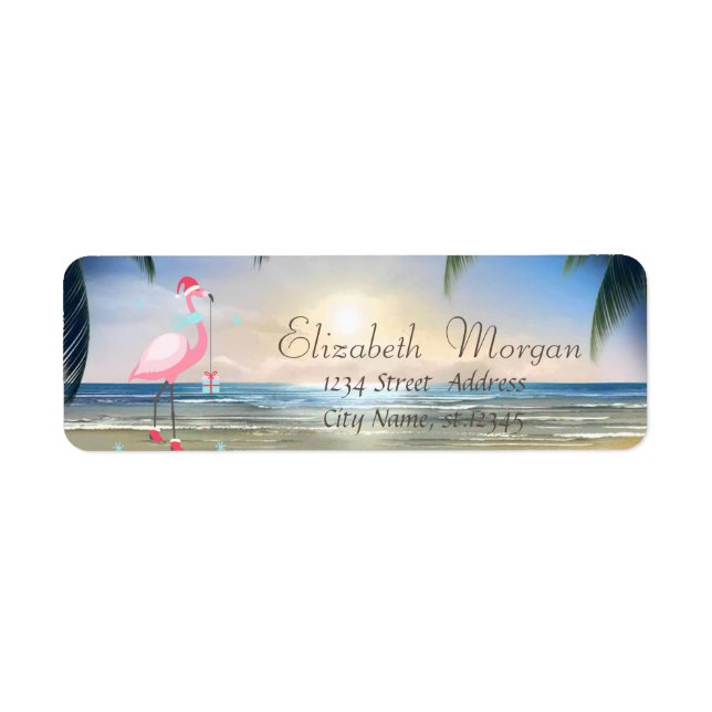 Beach,Sunset,Palms, Pink Flamingo Santa Hat (Front)