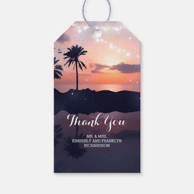 Beach Sunset Palms Wedding Gift Tags (Front)