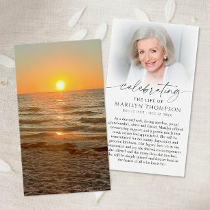 Beach Sunset Photo Celebration of Life Prayer Card