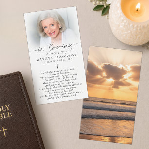 Beach Sunset Photo Cross Memorial Prayer Card