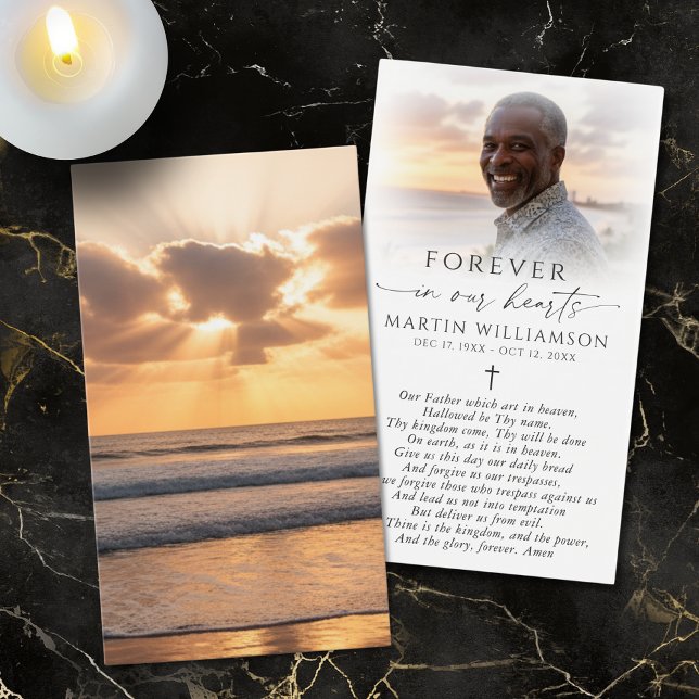 Beach Sunset Photo Cross Sympathy Prayer Card (Creator Uploaded)