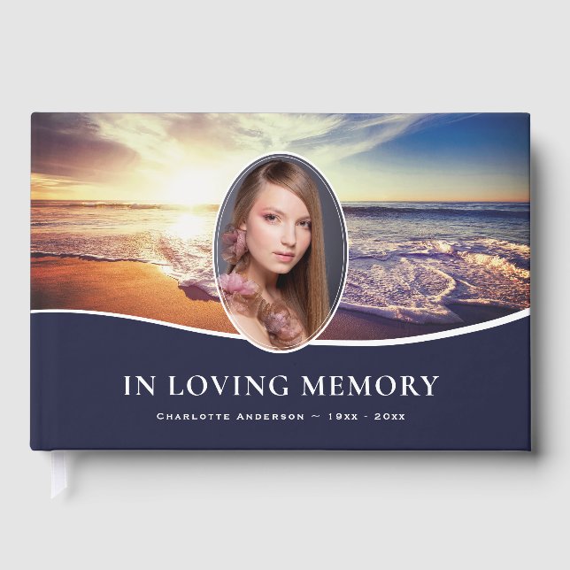 Beach Sunset Photo Funeral Memorial Guest Book (Front)