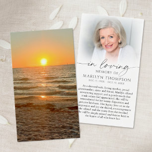 Beach Sunset Photo Funeral Sympathy Prayer Card