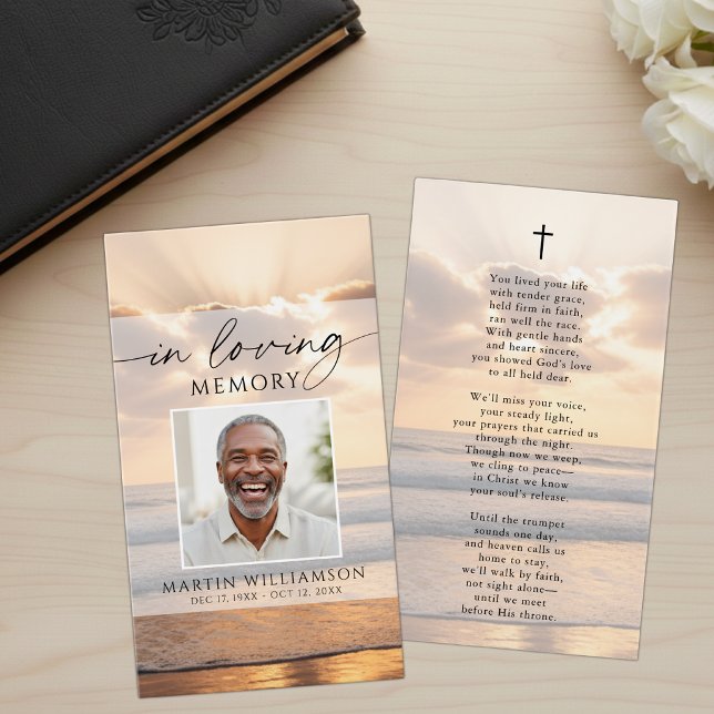 Beach Sunset Photo In Loving Memory Prayer Card (Creator Uploaded)