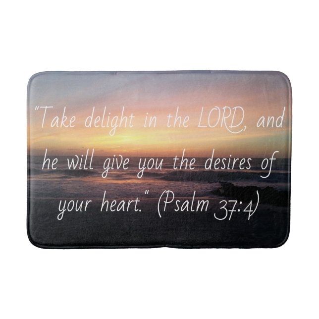 Beach Sunset Photo Print Psalm 37 Inspirational Bath Mat (Front)