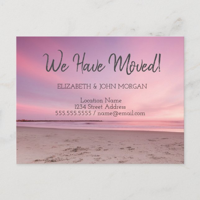 Beach Sunset Pink Moving Announcement Postcard (Front)