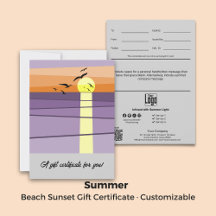 Beach Sunset · Portrait 5x7 Gift Certificate