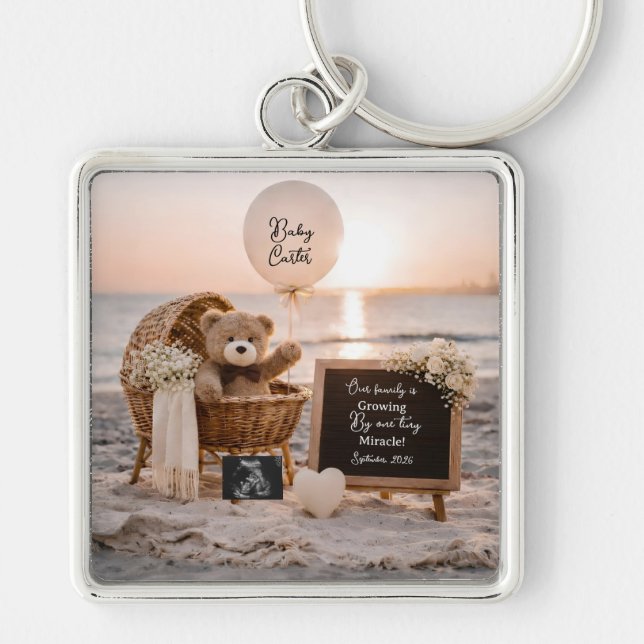 beach sunset pregnancy announcement teddy keepsake key ring (Front)
