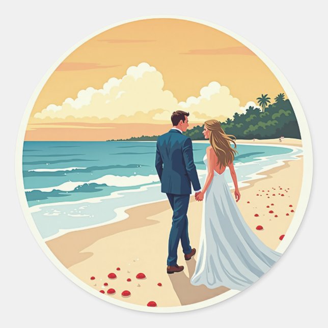 Beach Sunset Romance Sticker (Front)