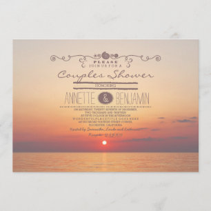 Beach sunset romantic modern couples shower invitation