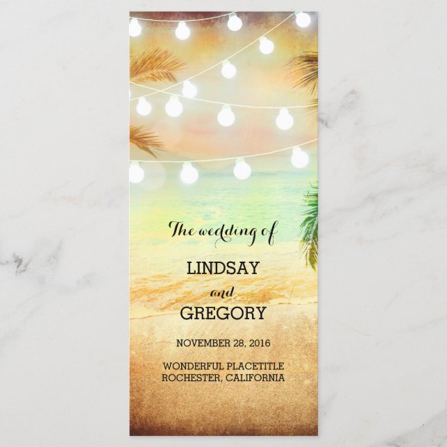 beach sunset romantic wedding programs programme (Front)