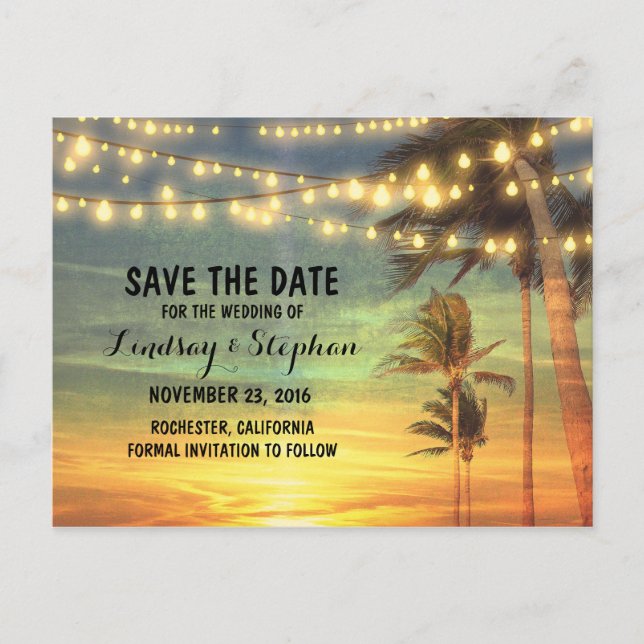 beach sunset save the date postcards (Front)