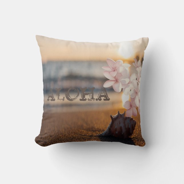 Beach Sunset Seashell, Plumeria  ,Aloha Cushion (Front)