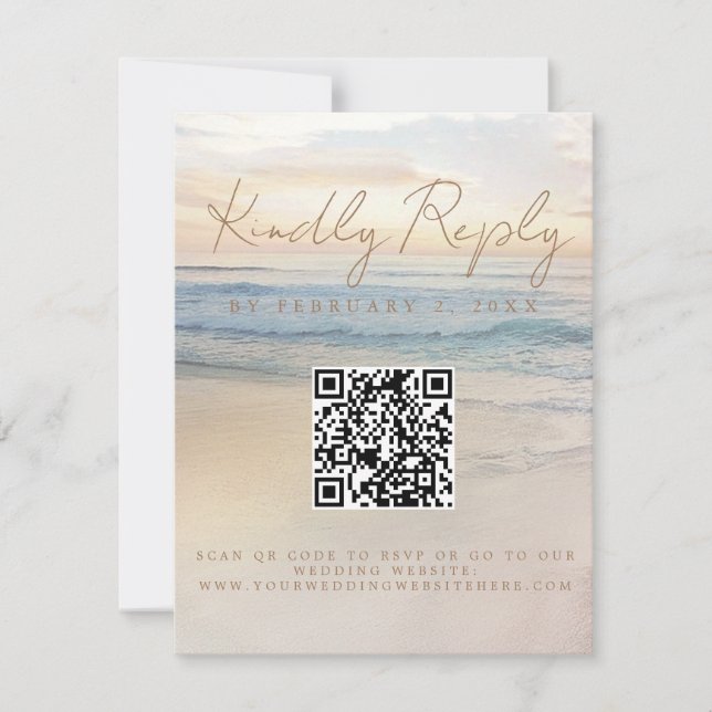 Beach Sunset Seaside Wedding Scan Code RSVP Card (Front)