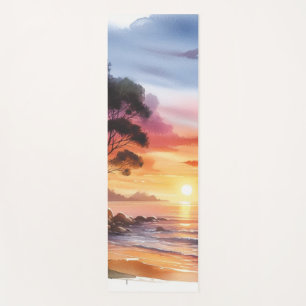 Beach Sunset Serene Ombre Blue & Orange Waves  Yoga Mat