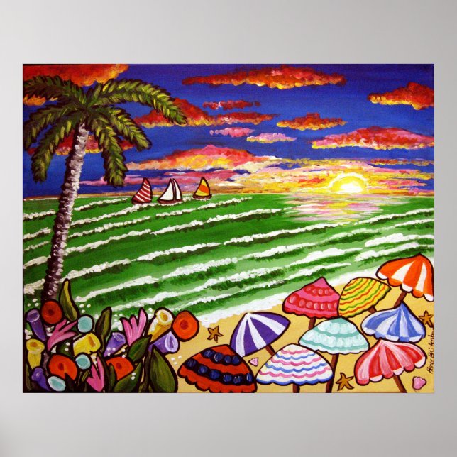 Beach Sunset Siesta Key Folk Art Poster (Front)