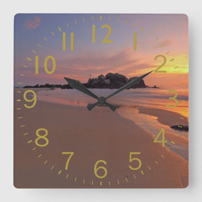 Beach Sunset Square Wall Clock (Front)