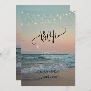 Beach Sunset,String Lights Script RSVP   Invitation
