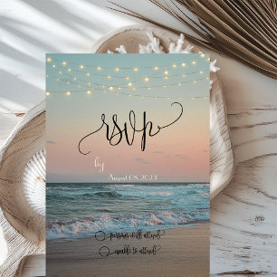 Beach Sunset,String Lights Script RSVP Invitation