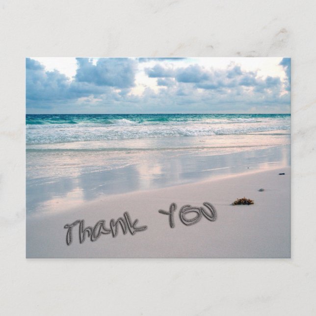Beach Sunset Thank You Sand Writing Postcard (Front)