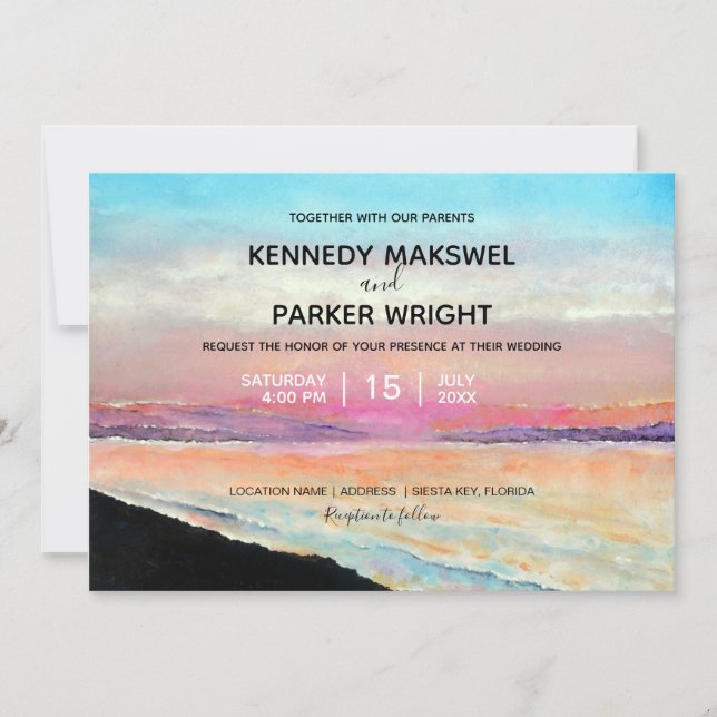 Beach Sunset Theme Wedding Invitation (Front)