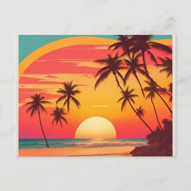 Beach Sunset Vintage Postcard Retro Sunset Beach (Front)