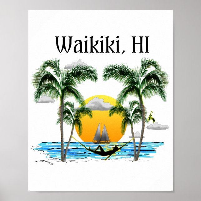 Beach Sunset Waikiki Hawaii Poster (Front)