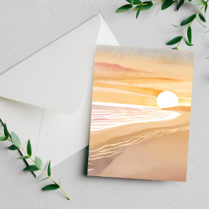 Beach Sunset Watercolor Beautiful Yellow Card