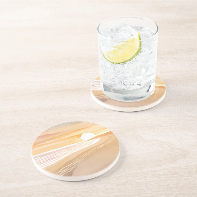 Beach Sunset Watercolor | Beautiful Yellow  Coaster (Side)