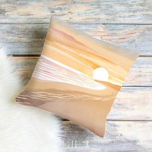 Beach Sunset Watercolor Beautiful Yellow Cushion