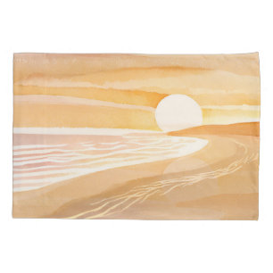 Beach Sunset Watercolor Beautiful Yellow Pillowcase