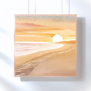 Beach Sunset Watercolor   Beautiful Yellow  Poster