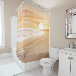 Beach Sunset Watercolor Beautiful Yellow Shower Curtain