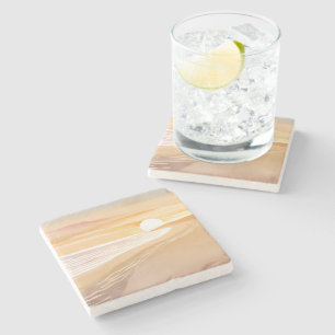 Beach Sunset Watercolor   Beautiful Yellow  Stone Coaster