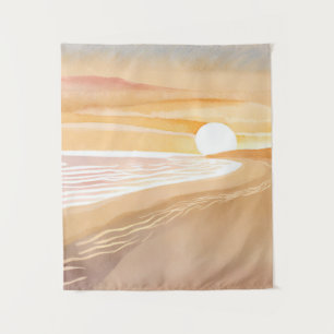 Beach Sunset Watercolor Beautiful Yellow Tapestry