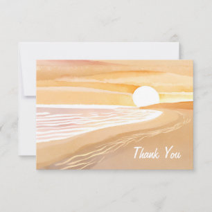 Beach Sunset Watercolor Beautiful Yellow Thank You Card