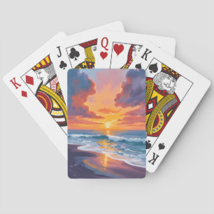 Beach Sunset Watercolor Ocean Painting Art Playing Cards