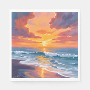 Beach Sunset Watercolor Ocean Painting Napkin