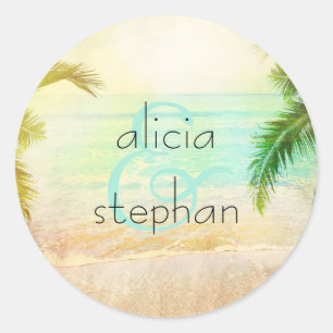 Beach Sunset Wedding Classic Round Sticker