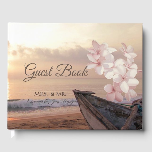 Beach Sunset  Wedding,Plumeria Guest Book (Front)