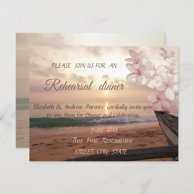 Beach Sunset Wedding,Plumeria  Rehearsal Dinner Invitation (Front/Back)