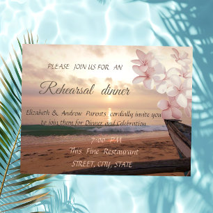 Beach Sunset Wedding,Plumeria Rehearsal Dinner Invitation
