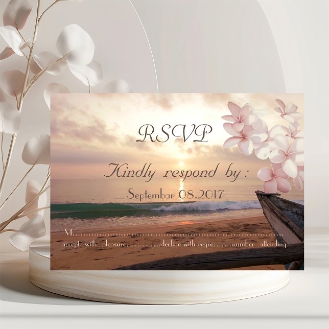 Beach Sunset  Wedding, Plumeria RSVP Invitation (Creator Uploaded)