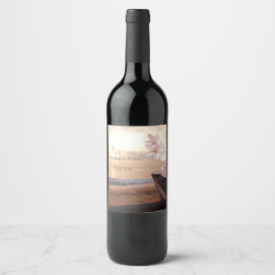 Beach Sunset   Wedding,Plumeria Wine Label