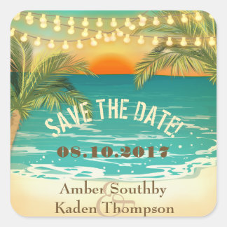 Beach Sunset Wedding Save the Date Square Sticker