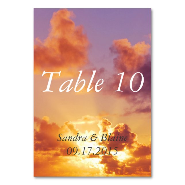 Beach Sunset Wedding Special Table Number (Back)