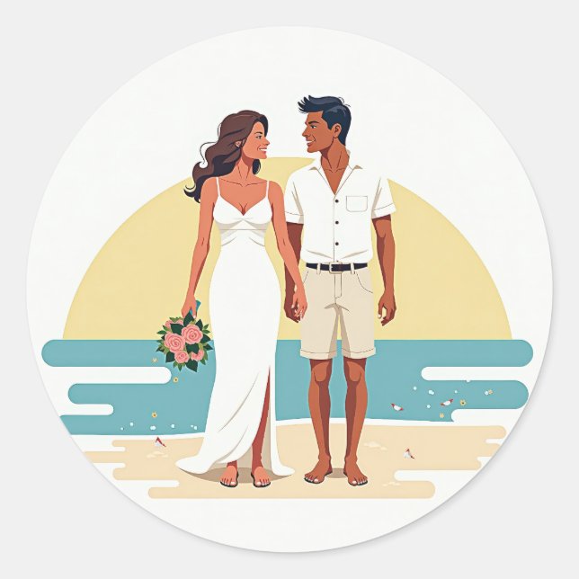 Beach Sunset Wedding Sticker (Front)