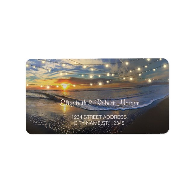 Beach Sunset Wedding, String Lights  Label (Front)