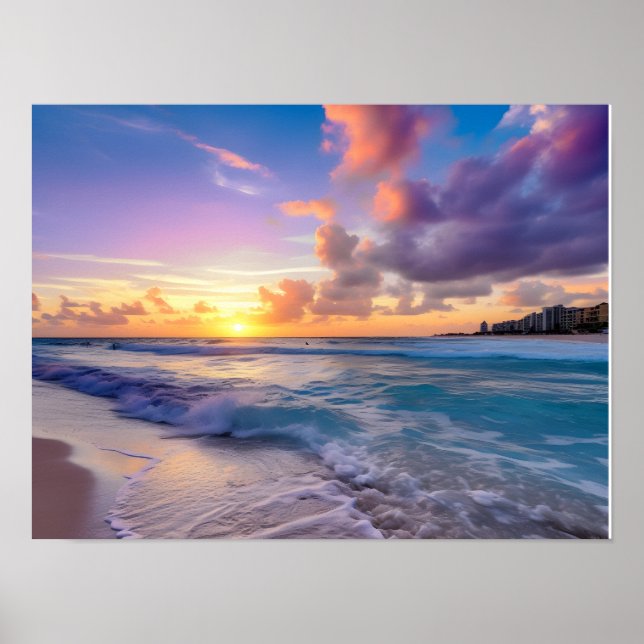 Beach Sunset with Clouds Poster (Front)